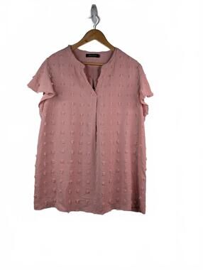 Merokeety Mauve Pink Short-Sleeve Split-Neck Blouse 2X